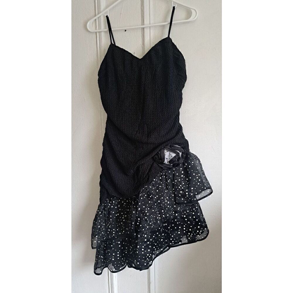 Vtg 80's womens Small Ruched Black White Polka Dot Whysmy Fairy Goth dress